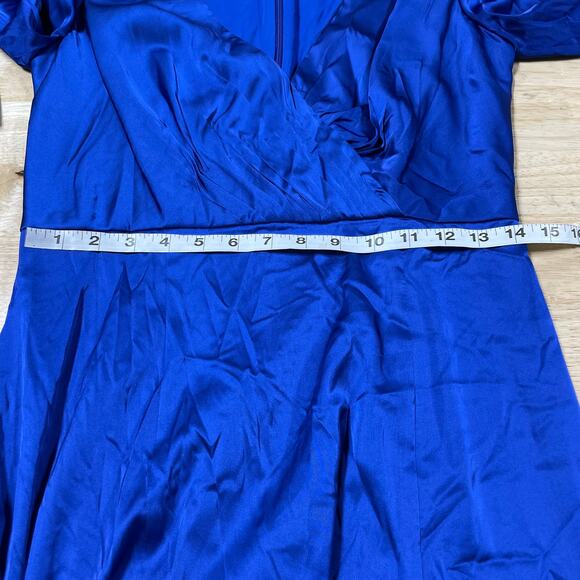 Mac Duggal NWT Satin Ruched Bishop Sleeve Gown Royal Blue Size 8 V-neck - Picture 9 of 11